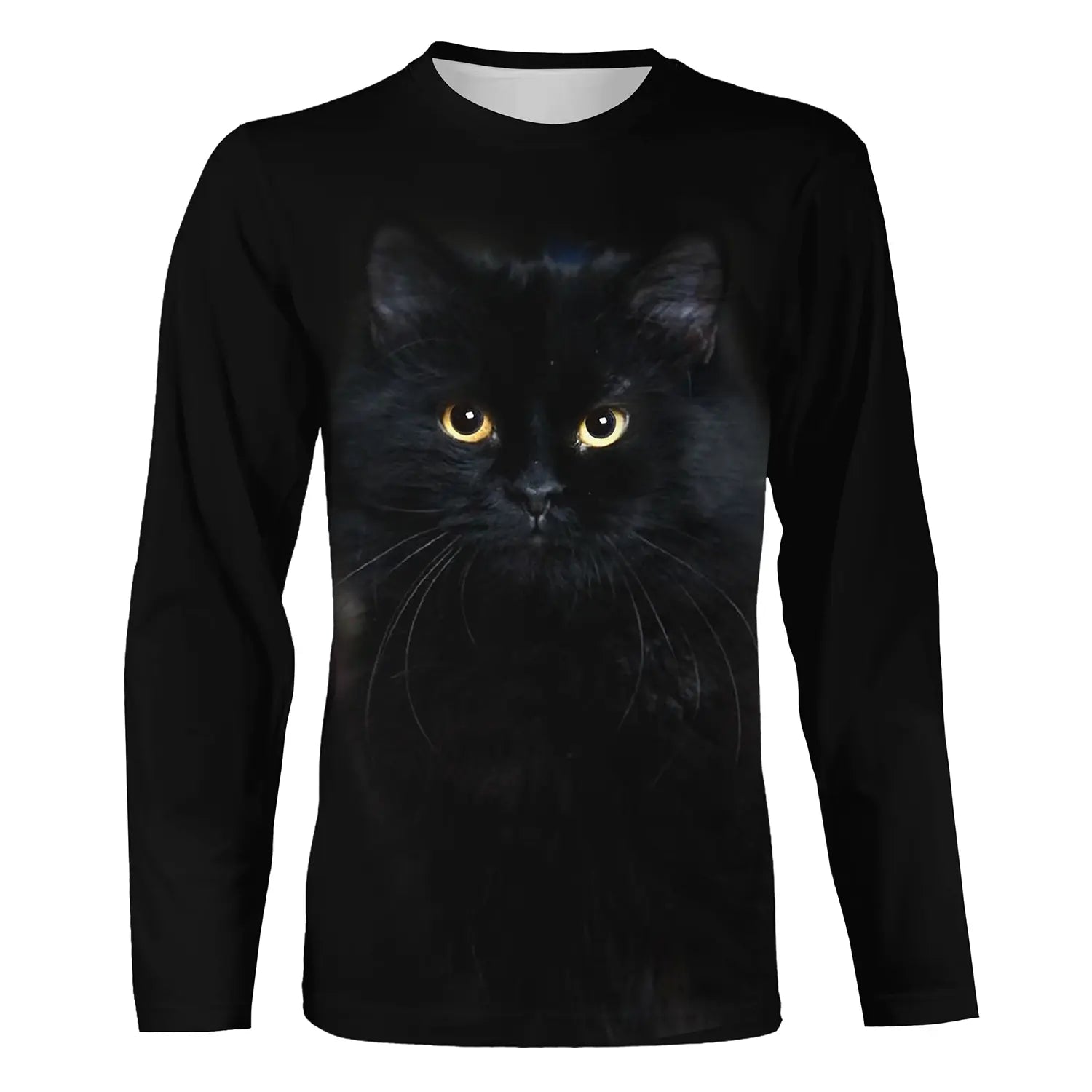 Black Cute Cat 3D Printed Unisex Tee Shirt - Everyday Weekend Basic Round Neck Standard Clothing