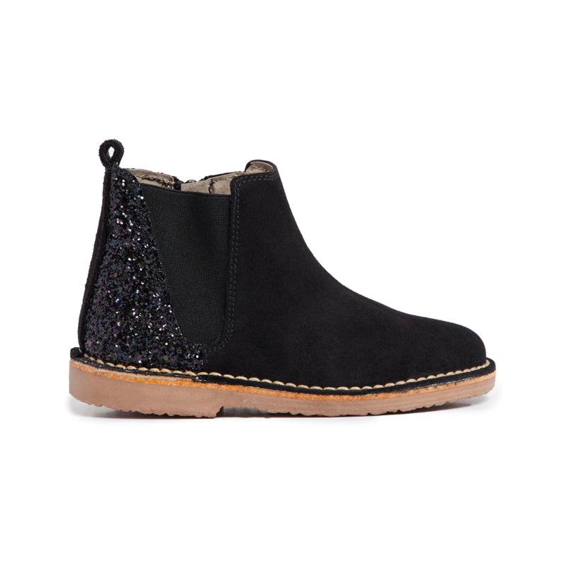 Black Glitter and Suede Chelsea Boots