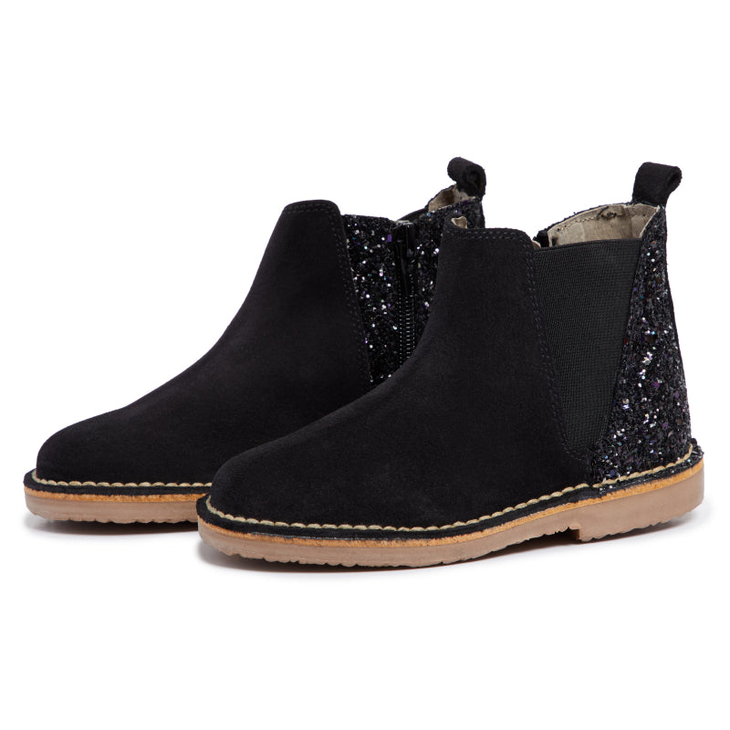 Black Glitter and Suede Chelsea Boots