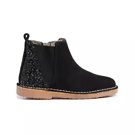 Black Glitter and Suede Chelsea Boots