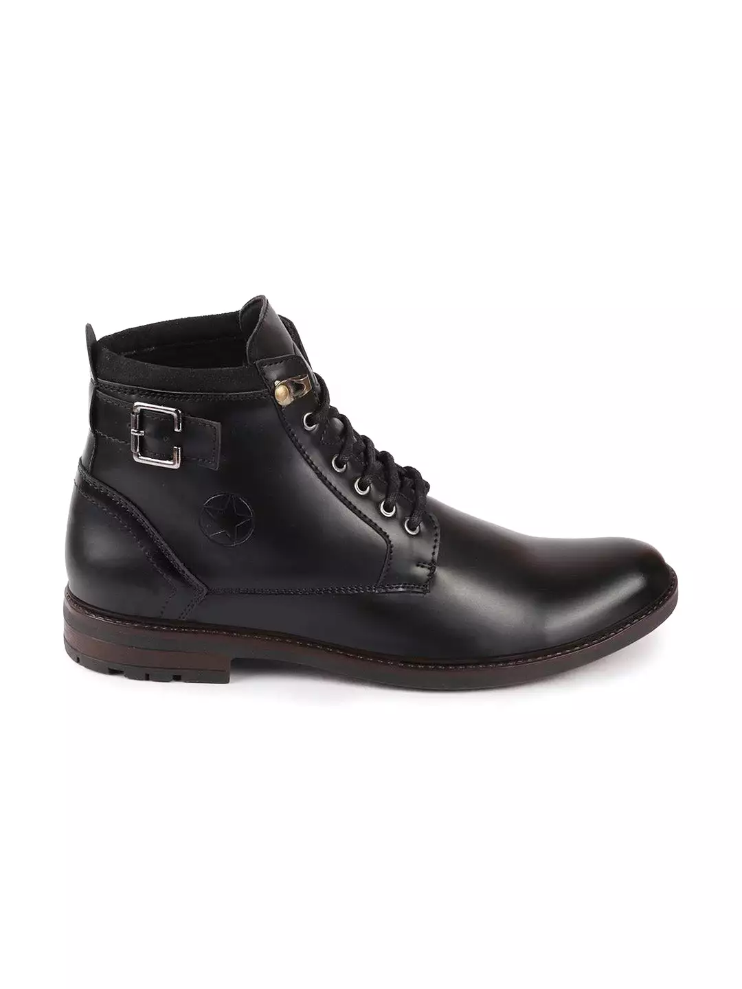 Black High Ankle Buckle Boots for Men