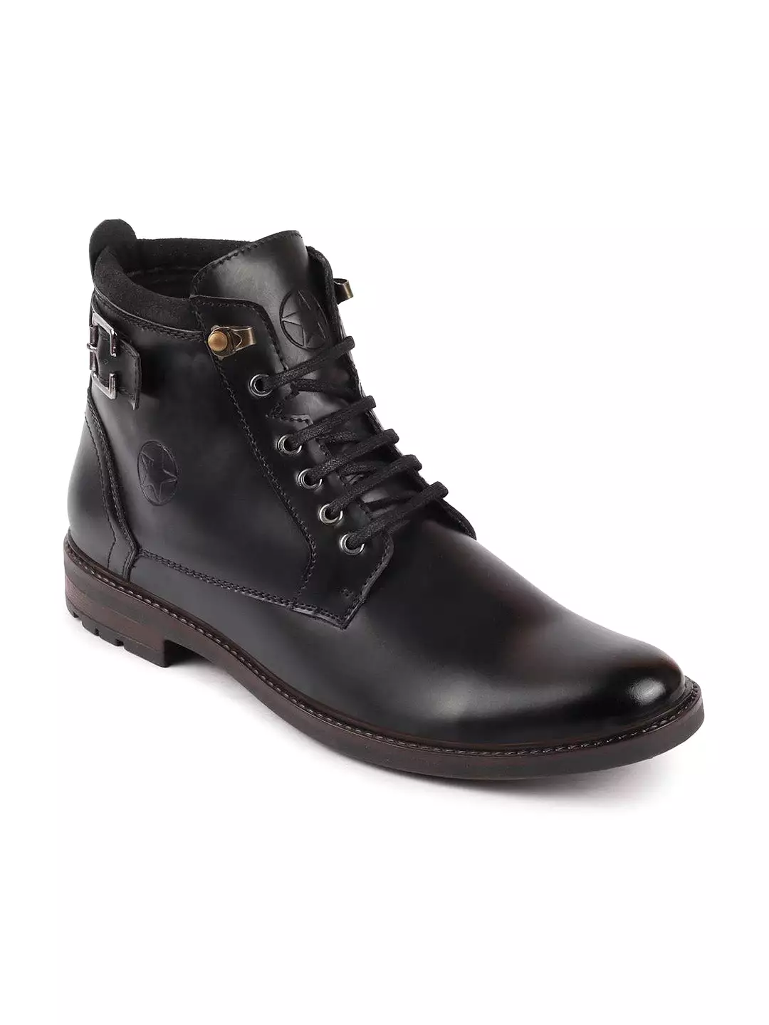 Black High Ankle Buckle Boots for Men