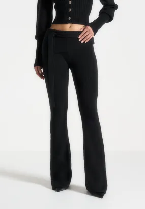 Black Knitted Flared Leggings with Belt