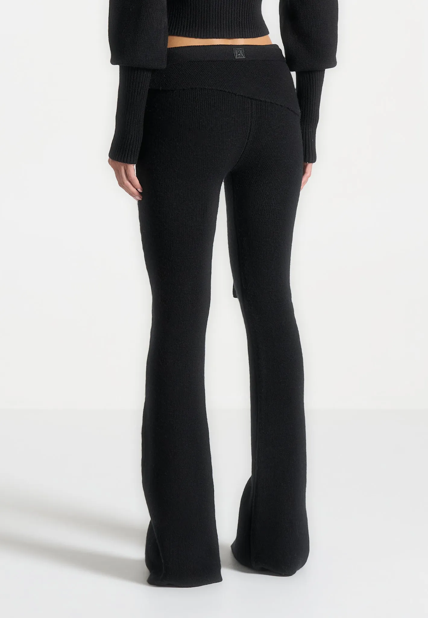 Black Knitted Flared Leggings with Belt