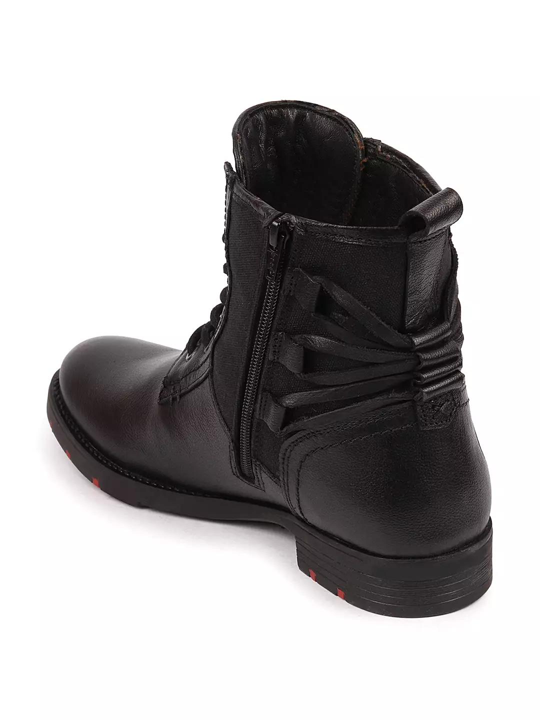 Black Leather Ankle Boots - Side Zipper, Lace Up, Classic Hiking Style