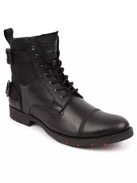 Black Leather Ankle Combat Boots with Side Zipper - Shop Now