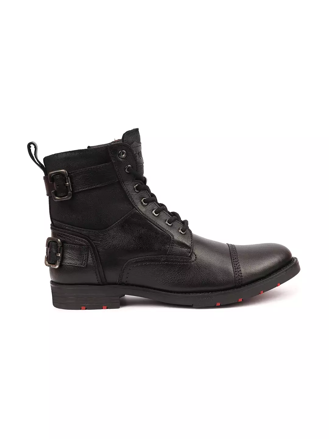 Black Leather Ankle Combat Boots with Side Zipper - Shop Now