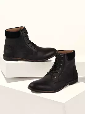 Black Leather Boots Men Mid Top Lace Up - Result