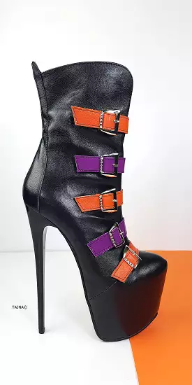 Black Leather Boots with Multiple Colored Belts