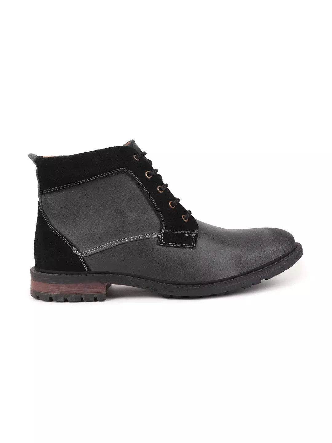 Black Leather High Ankle Lace Up Boots for Men