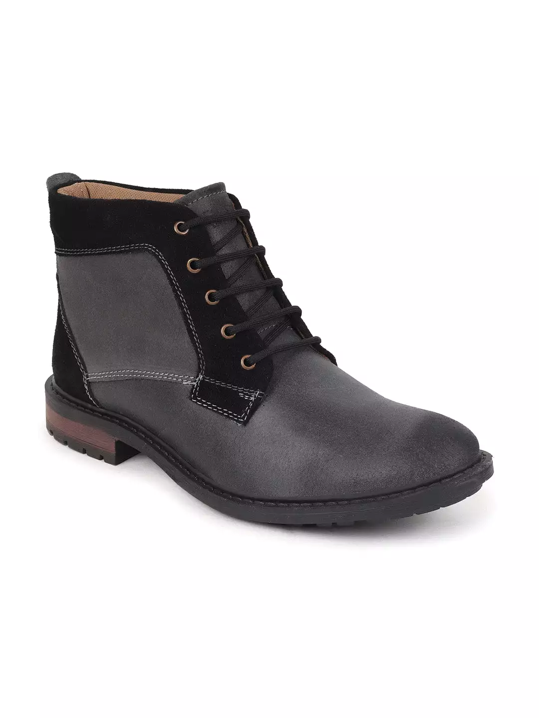 Black Leather High Ankle Lace Up Boots for Men