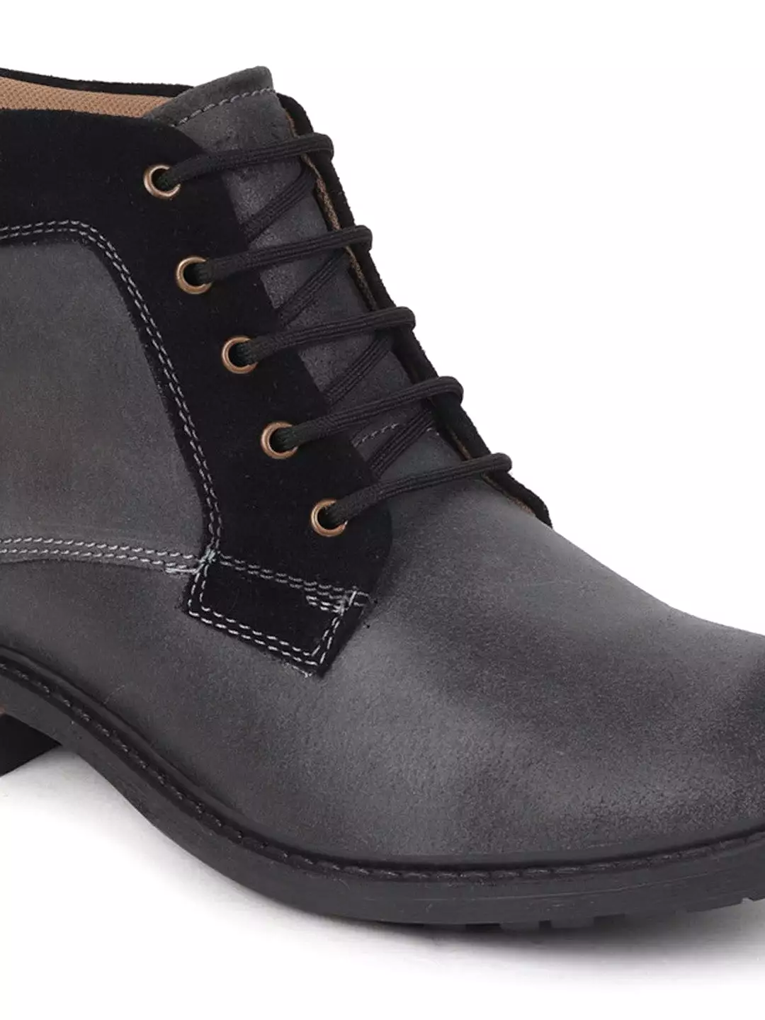 Black Leather High Ankle Lace Up Boots for Men