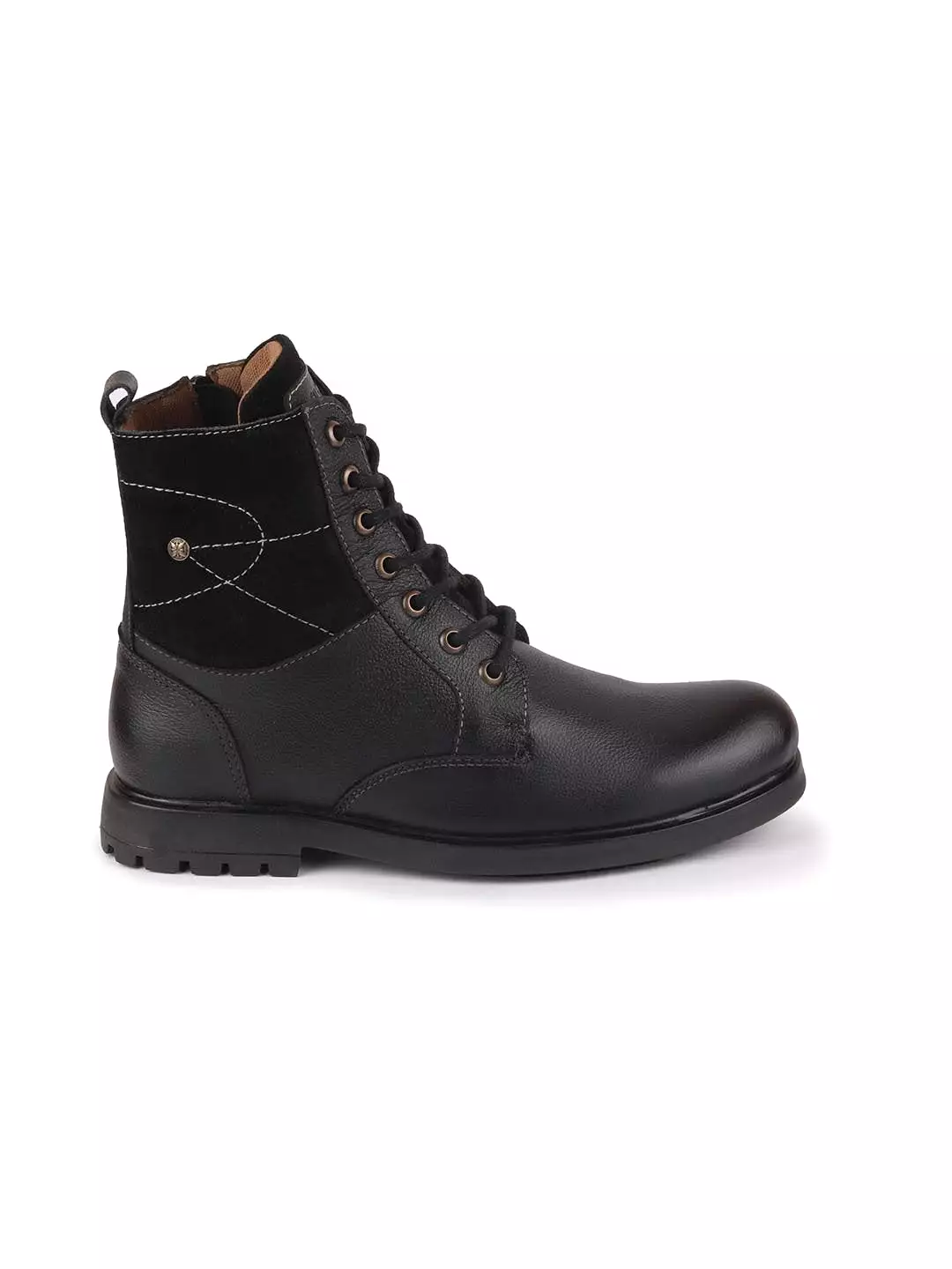 Black Leather Lace Up High Top Boots for Men