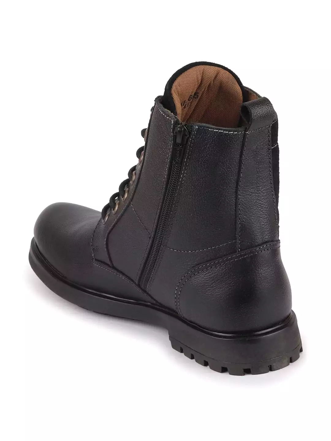 Black Leather Lace Up High Top Boots for Men