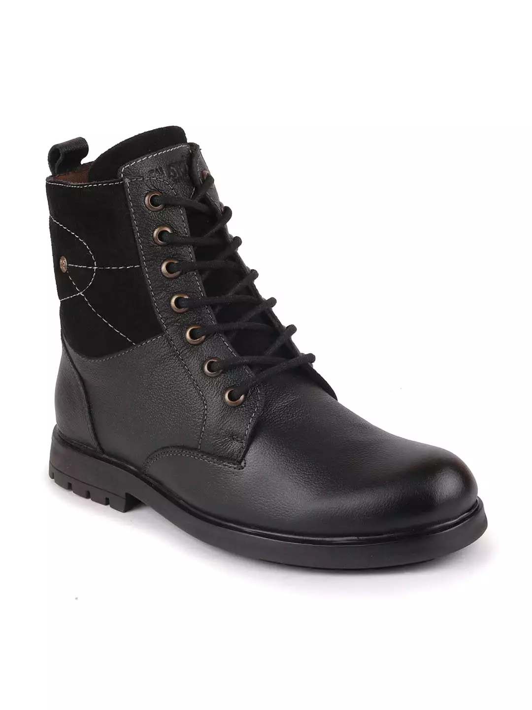 Black Leather Lace Up High Top Boots for Men