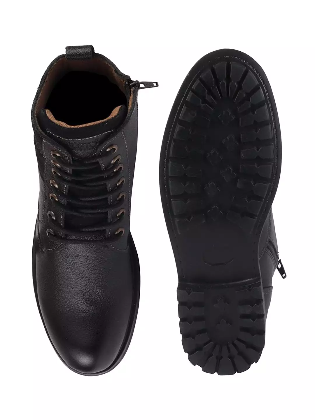 Black Leather Lace Up High Top Boots for Men