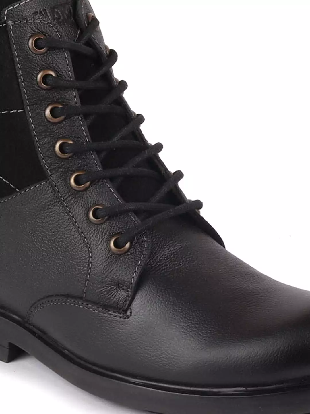 Black Leather Lace Up High Top Boots for Men