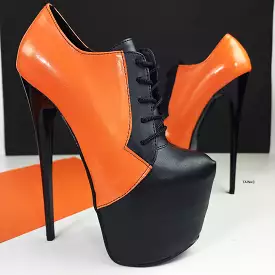 Black Orange Halloween Lace Up Boots Oxford