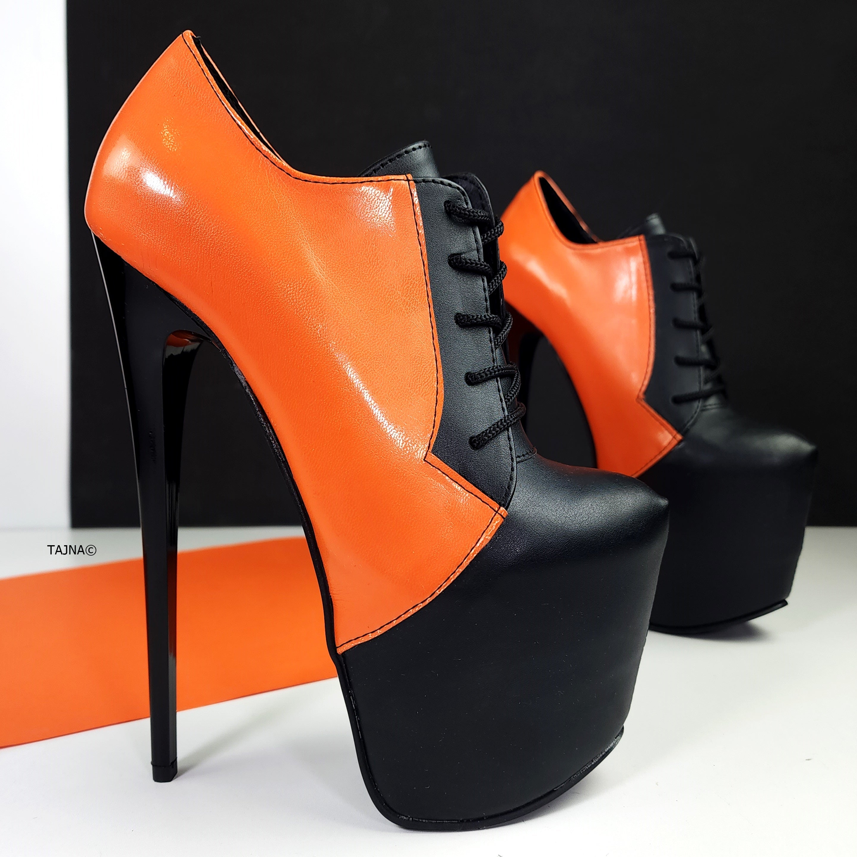 Black Orange Halloween Lace Up Boots Oxford