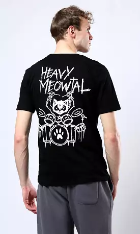 Black Slip On Round Neck Heavy Meowtal Tee - O178920