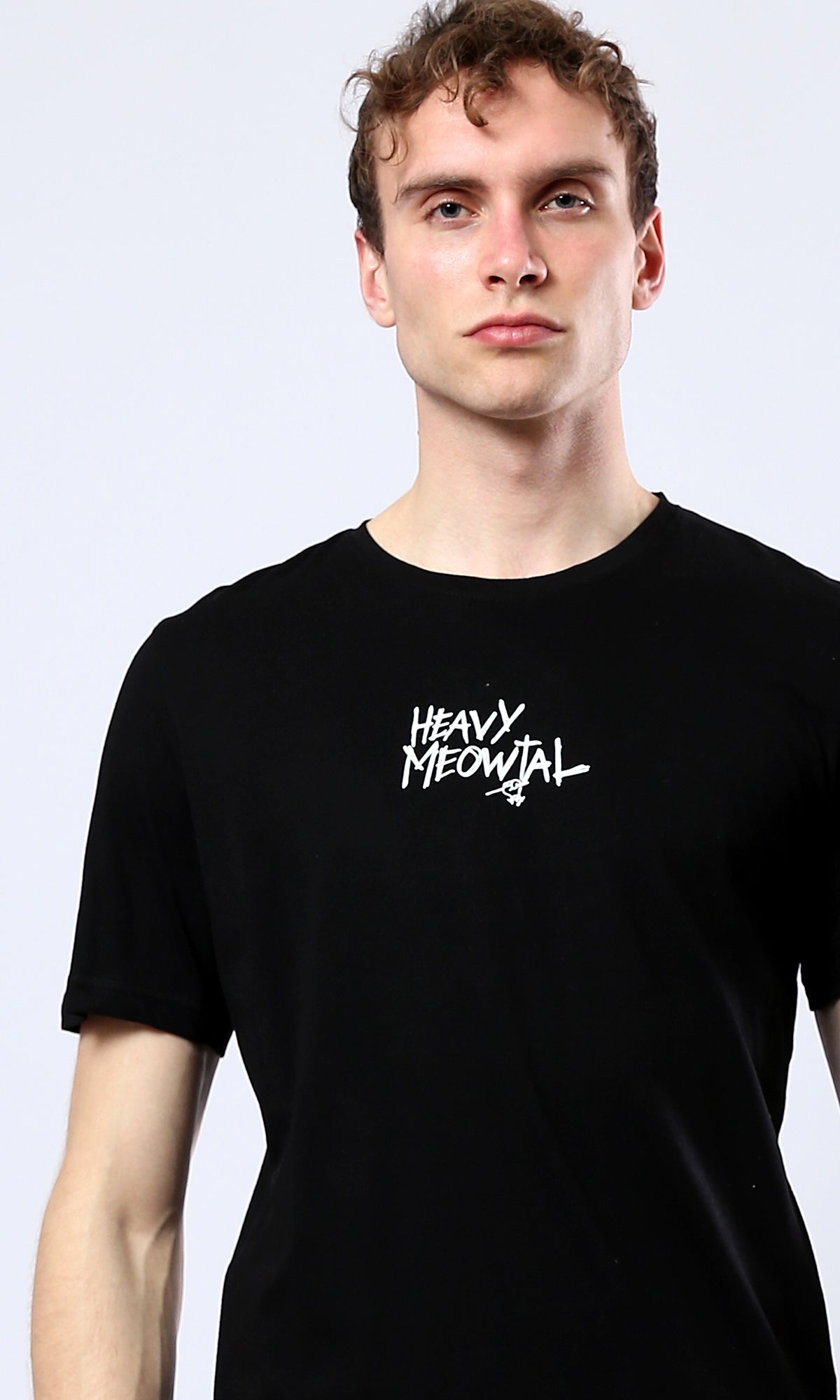 Black Slip On Round Neck Heavy Meowtal Tee - O178920