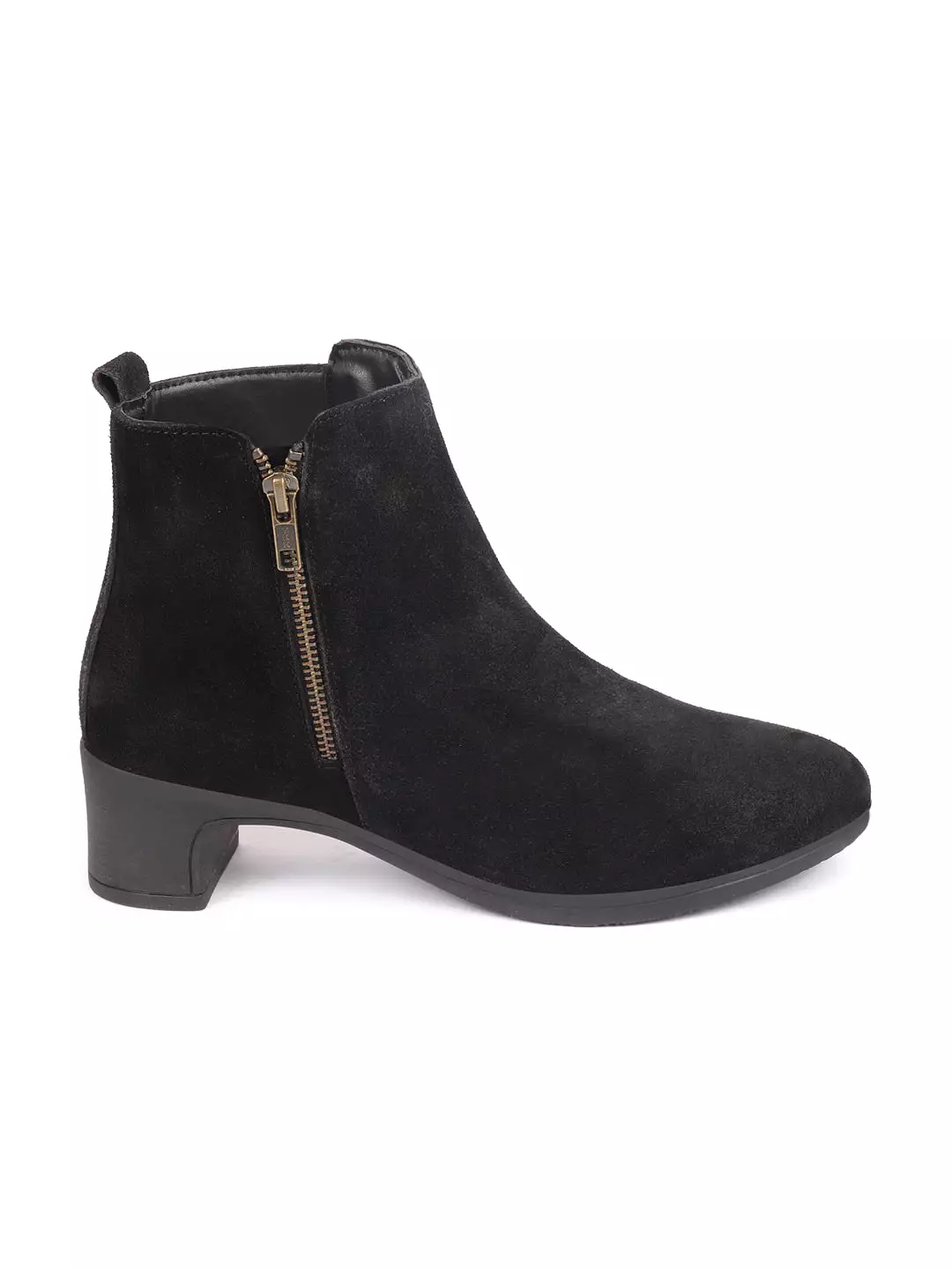 Black Suede Leather Chelsea Boots - Mid Top, Flared Heel, Zipper Closure - Winter Women's Footwear