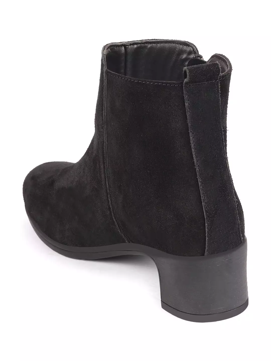 Black Suede Leather Chelsea Boots - Mid Top, Flared Heel, Zipper Closure - Winter Women's Footwear