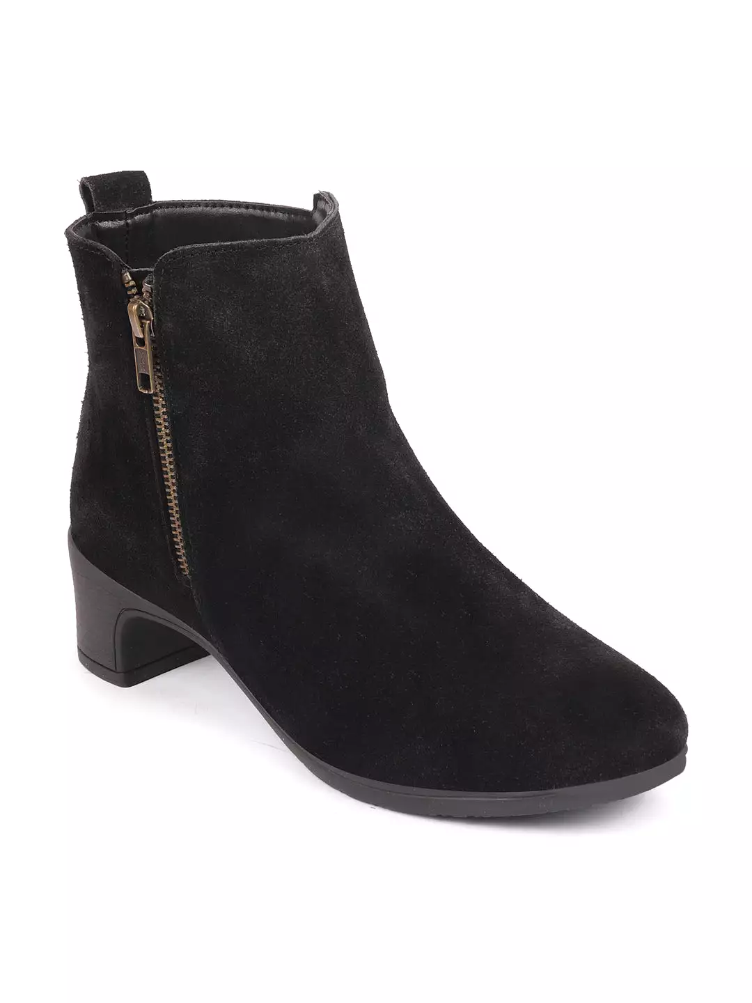 Black Suede Leather Chelsea Boots - Mid Top, Flared Heel, Zipper Closure - Winter Women's Footwear