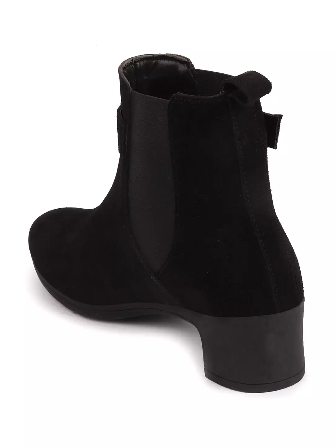 Black Suede Leather Chelsea Boots with Flared Heel, High Ankle, Buckle Strap - Winter Classic