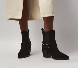 Black Suede Office Western Boots for Women - Albion Harness