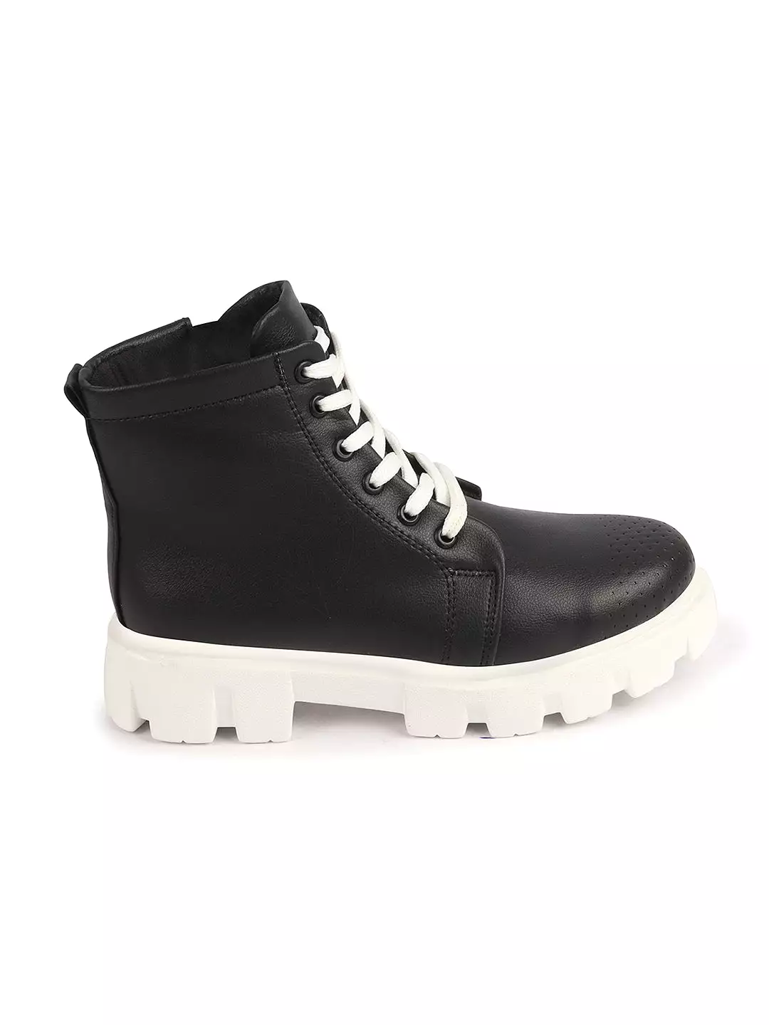 Black Winter High Top Chunky Lace Up Casual Boots for Women