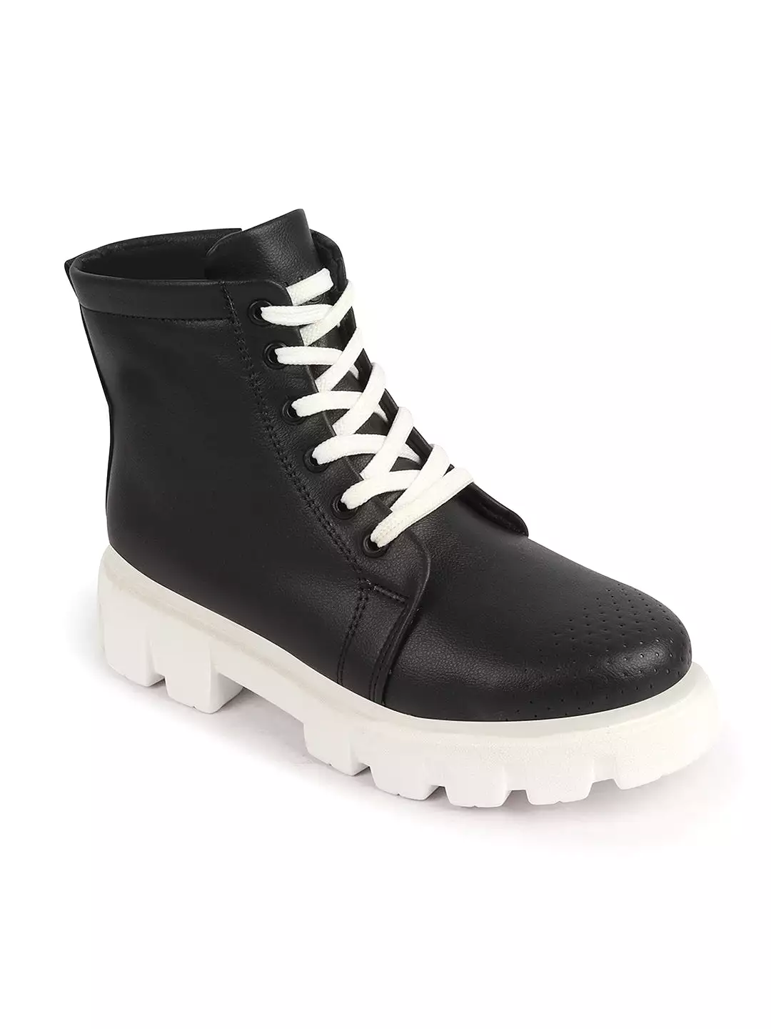 Black Winter High Top Chunky Lace Up Casual Boots for Women