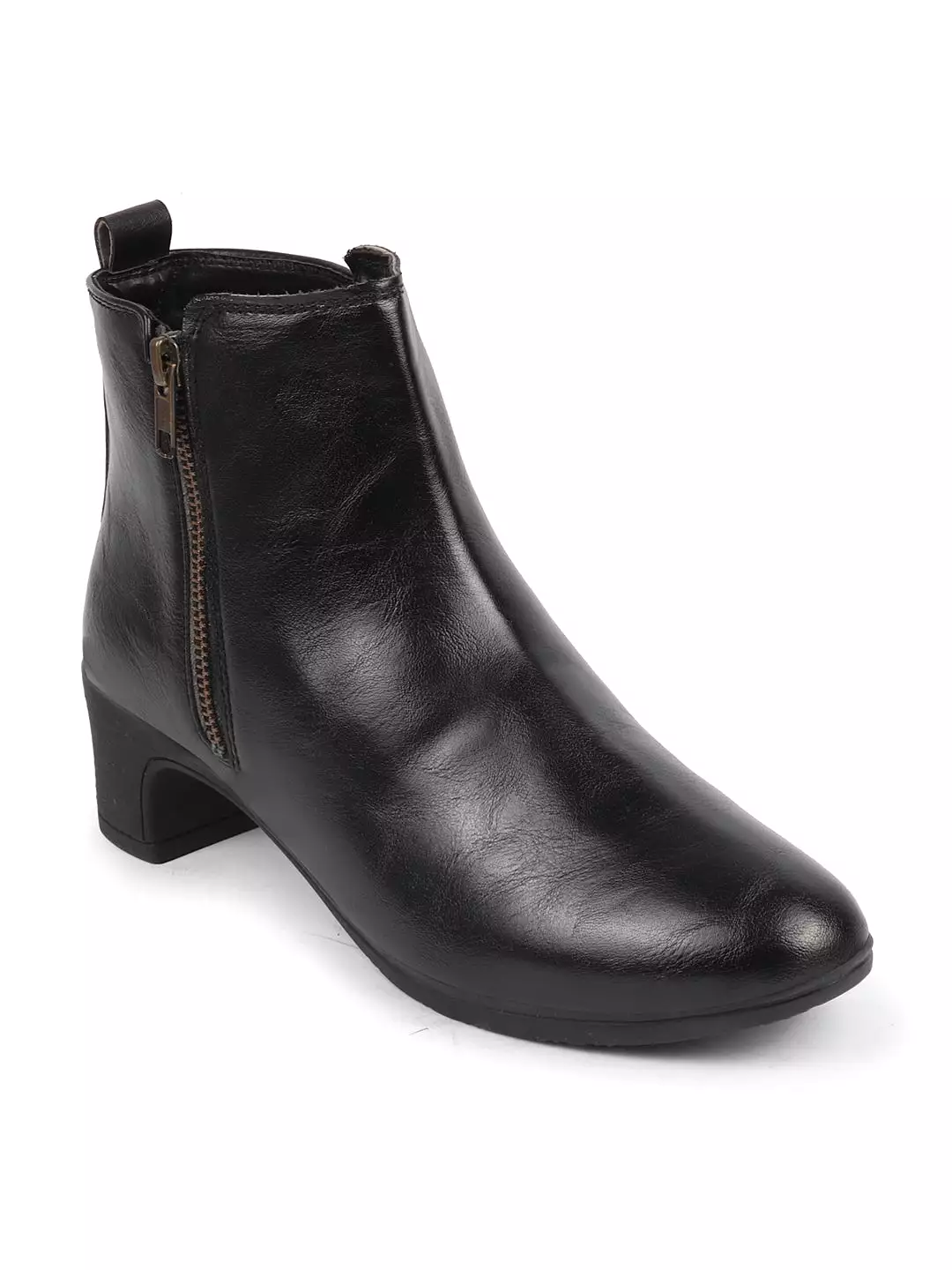 Black Women Winter Boots Heel Zipper Flared Top