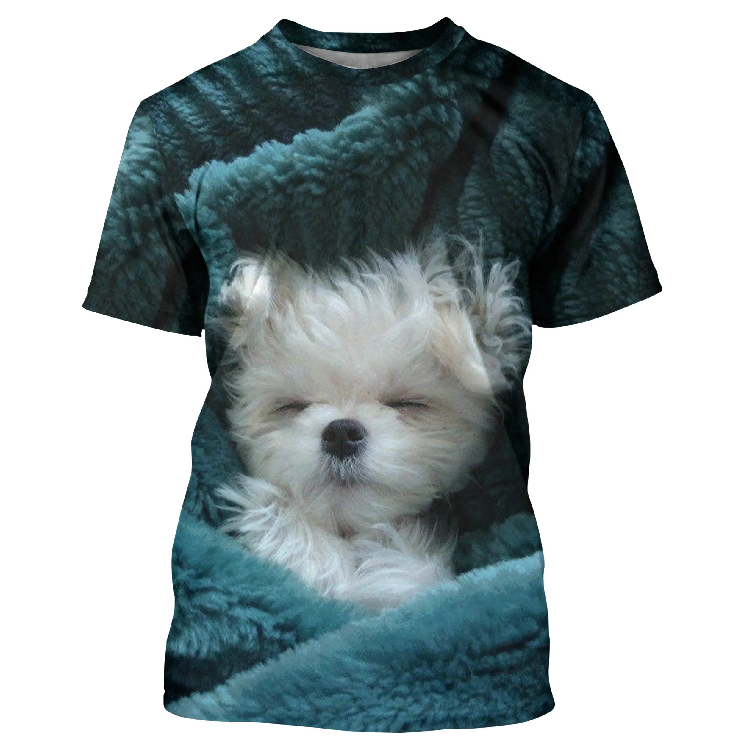 Blue 3D Printed Cute Dog Tee - Everyday Weekend Basic Round Neck Normal Standard Dog 3D Painting T-shirt