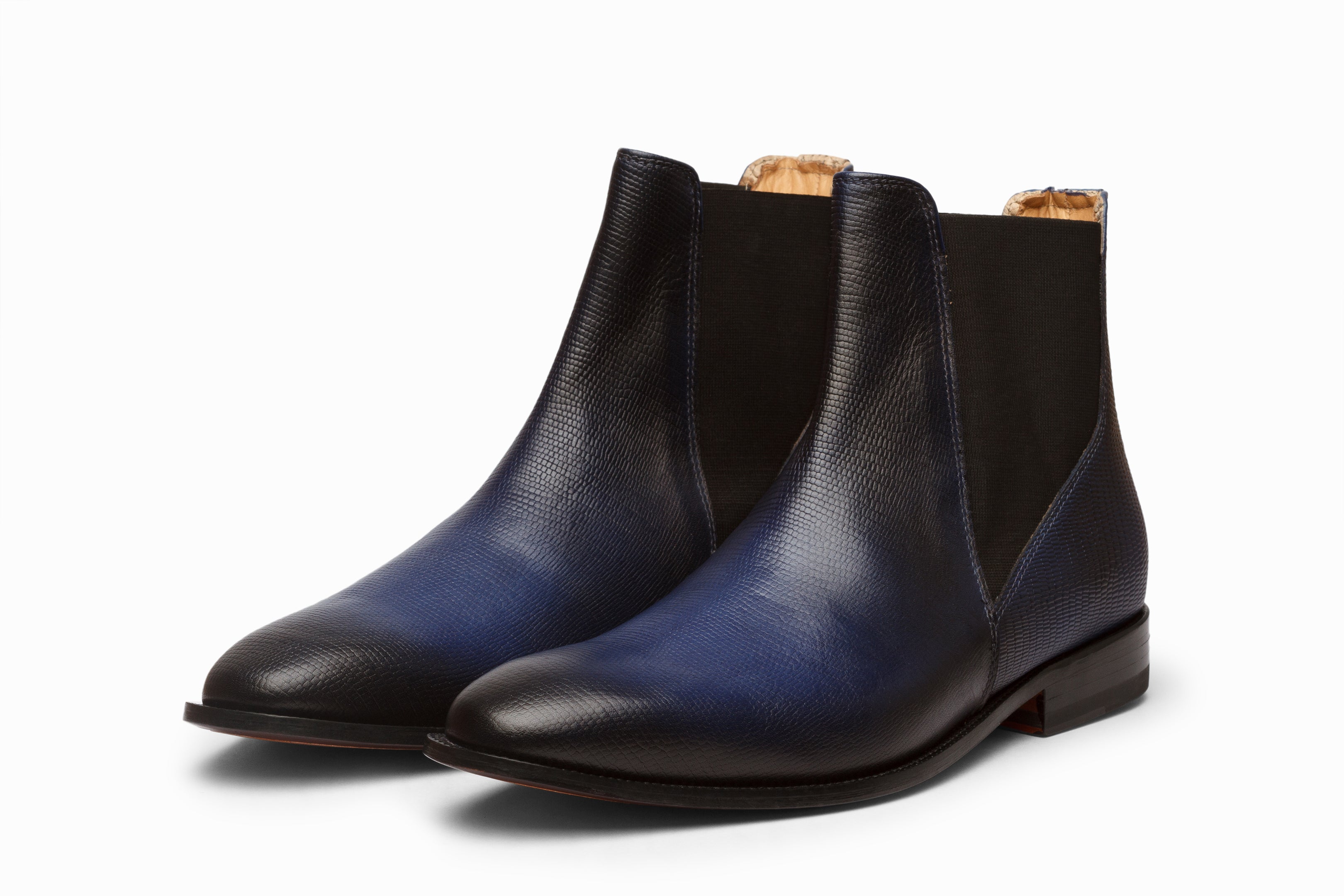 Blue Lizard Skin Chelsea Boots - Patina