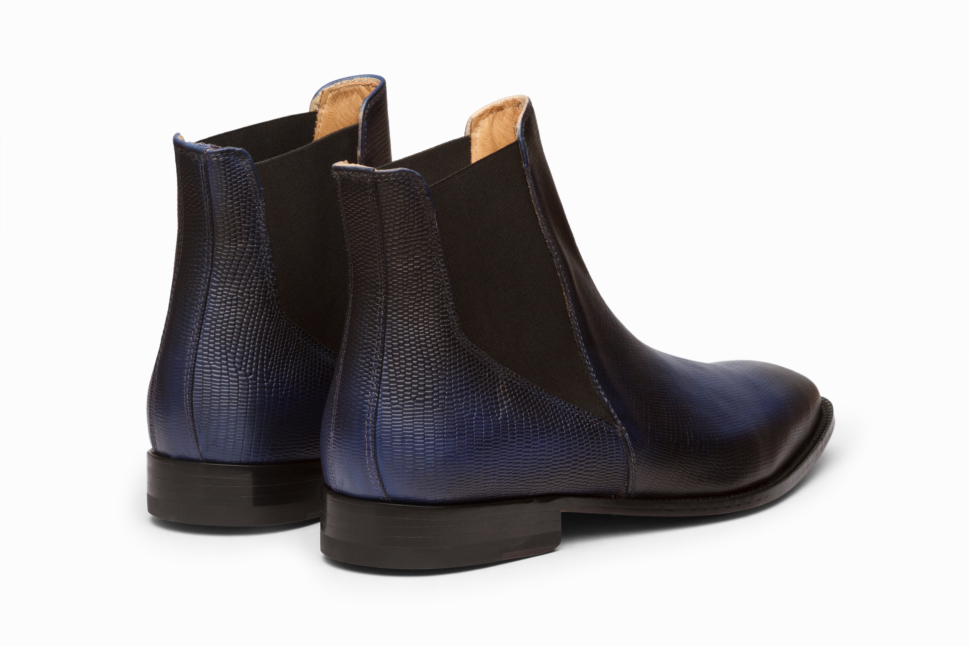 Blue Lizard Skin Chelsea Boots - Patina