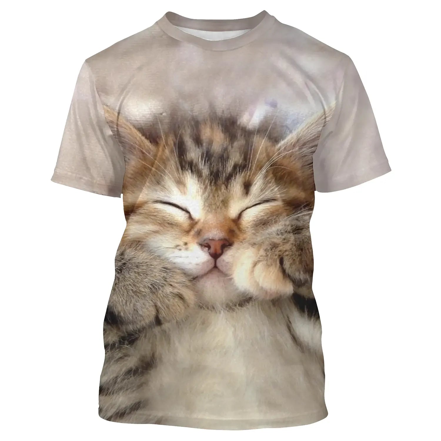 Brown 3D Printed Cute Cat T-Shirt for Women - Weekend Casual Round Neck Standard Fit 3D Cat Painted Design