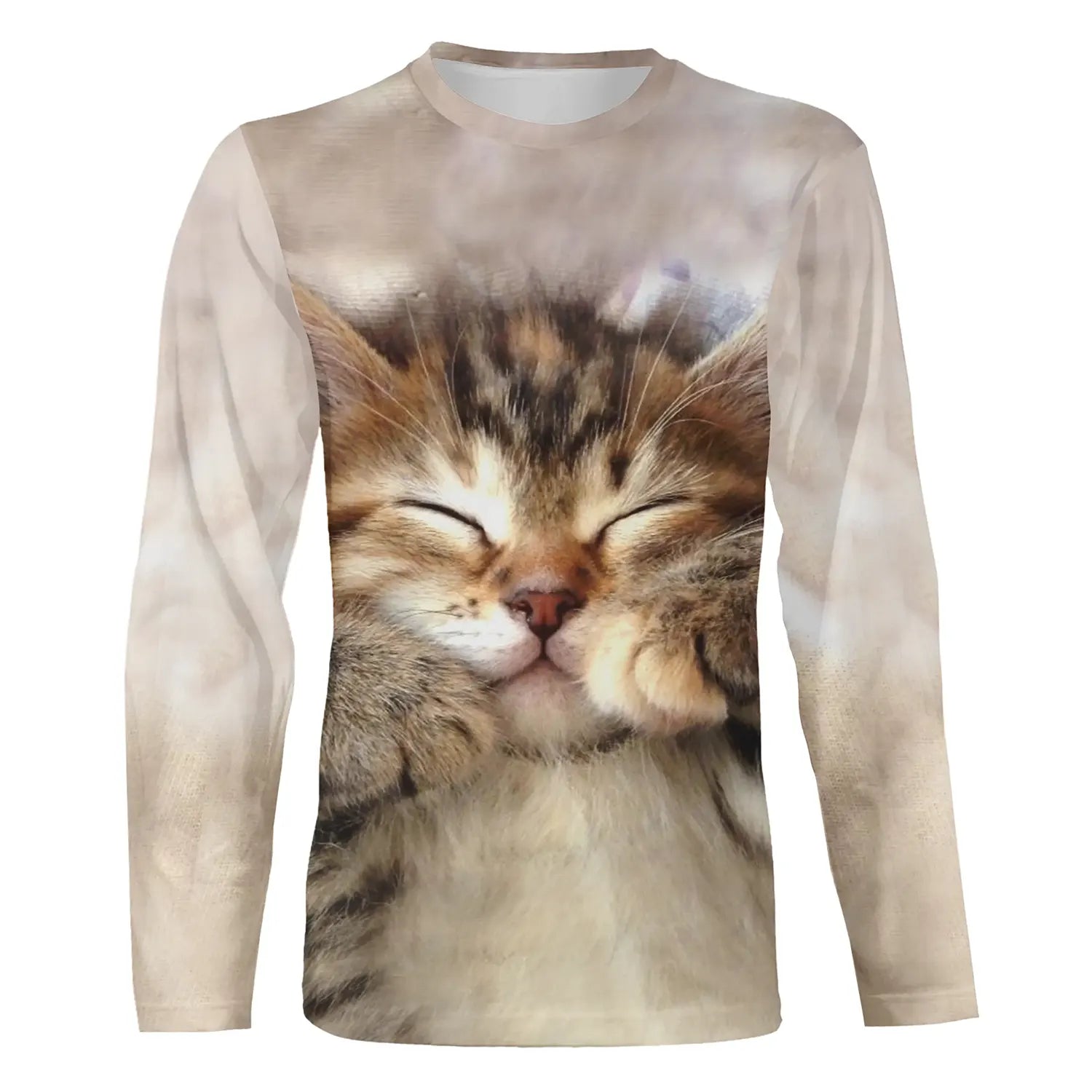 Brown 3D Printed Cute Cat T-Shirt for Women - Weekend Casual Round Neck Standard Fit 3D Cat Painted Design