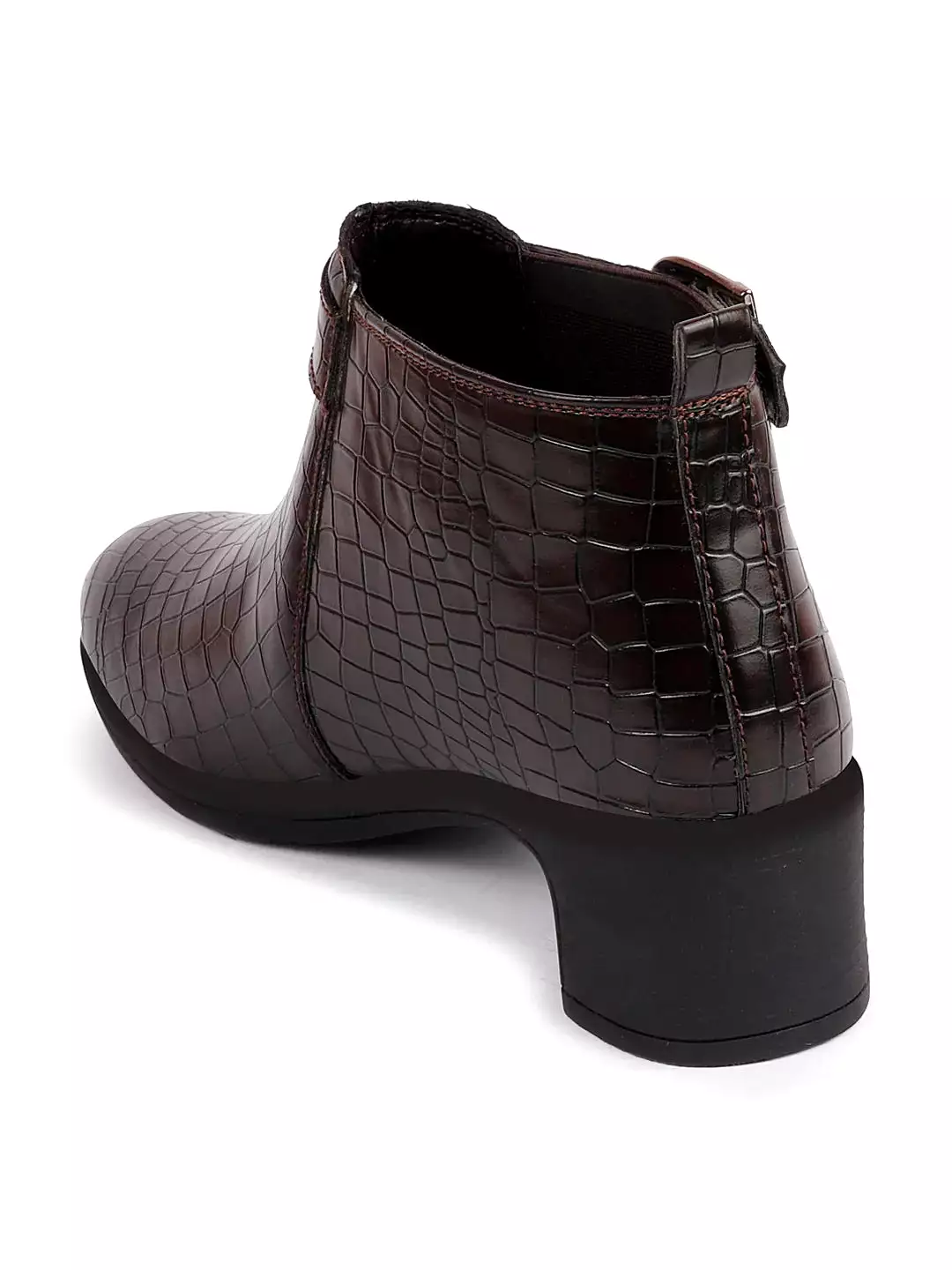 Brown flared heel high ankle leopard print embossed design Chelsea boots - Women.