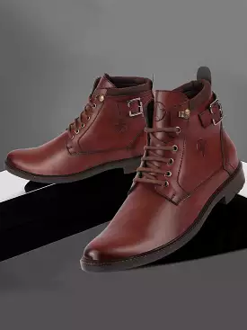 Brown High Ankle Buckle Boots for Men