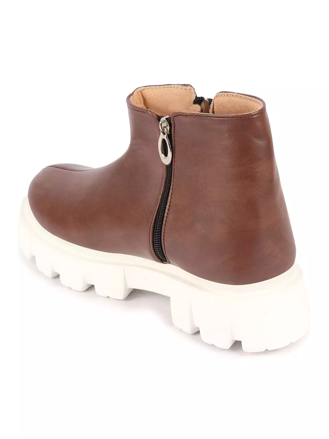 Brown High Top Side Zipper Work Boots for Women