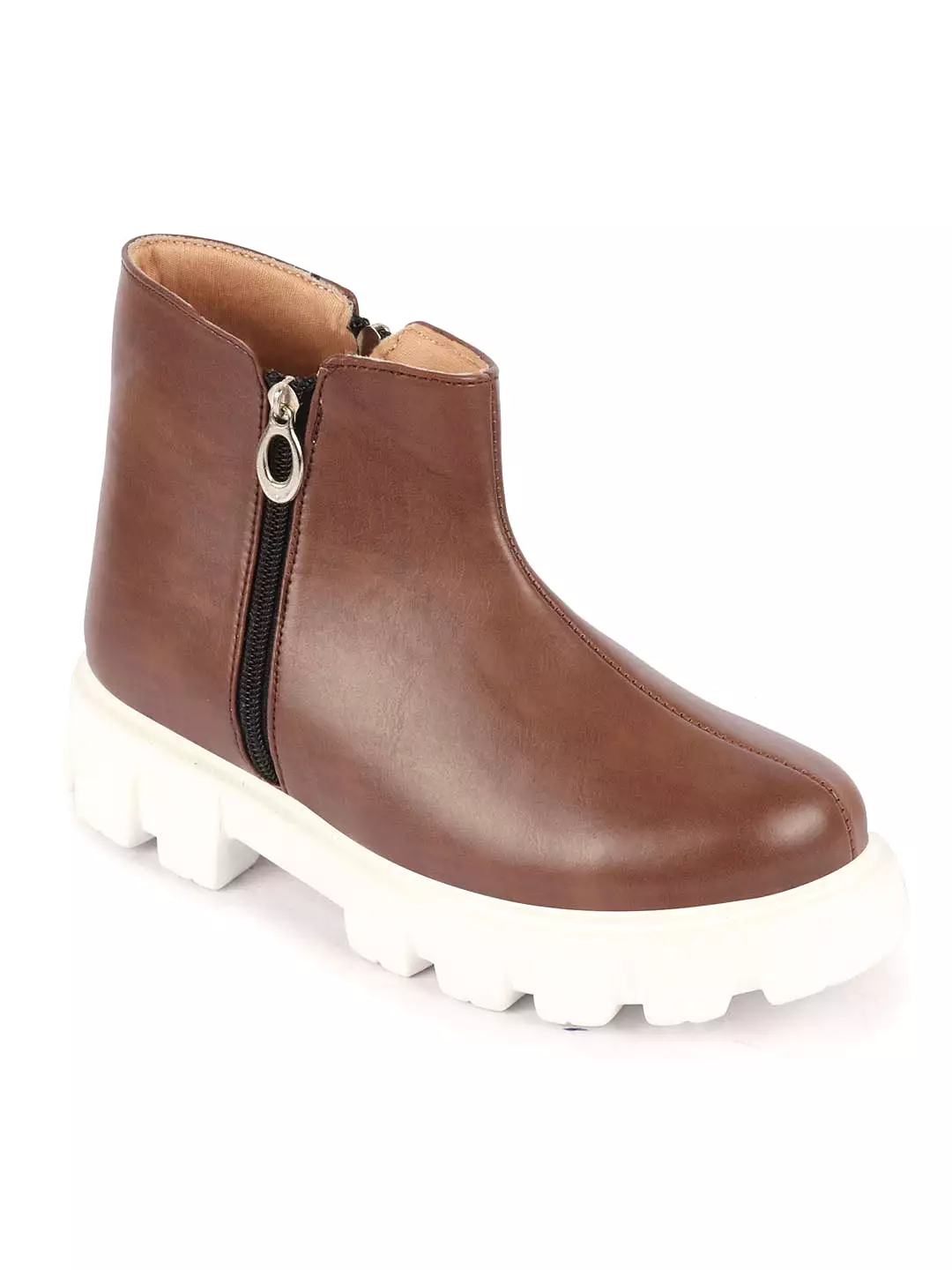 Brown High Top Side Zipper Work Boots for Women