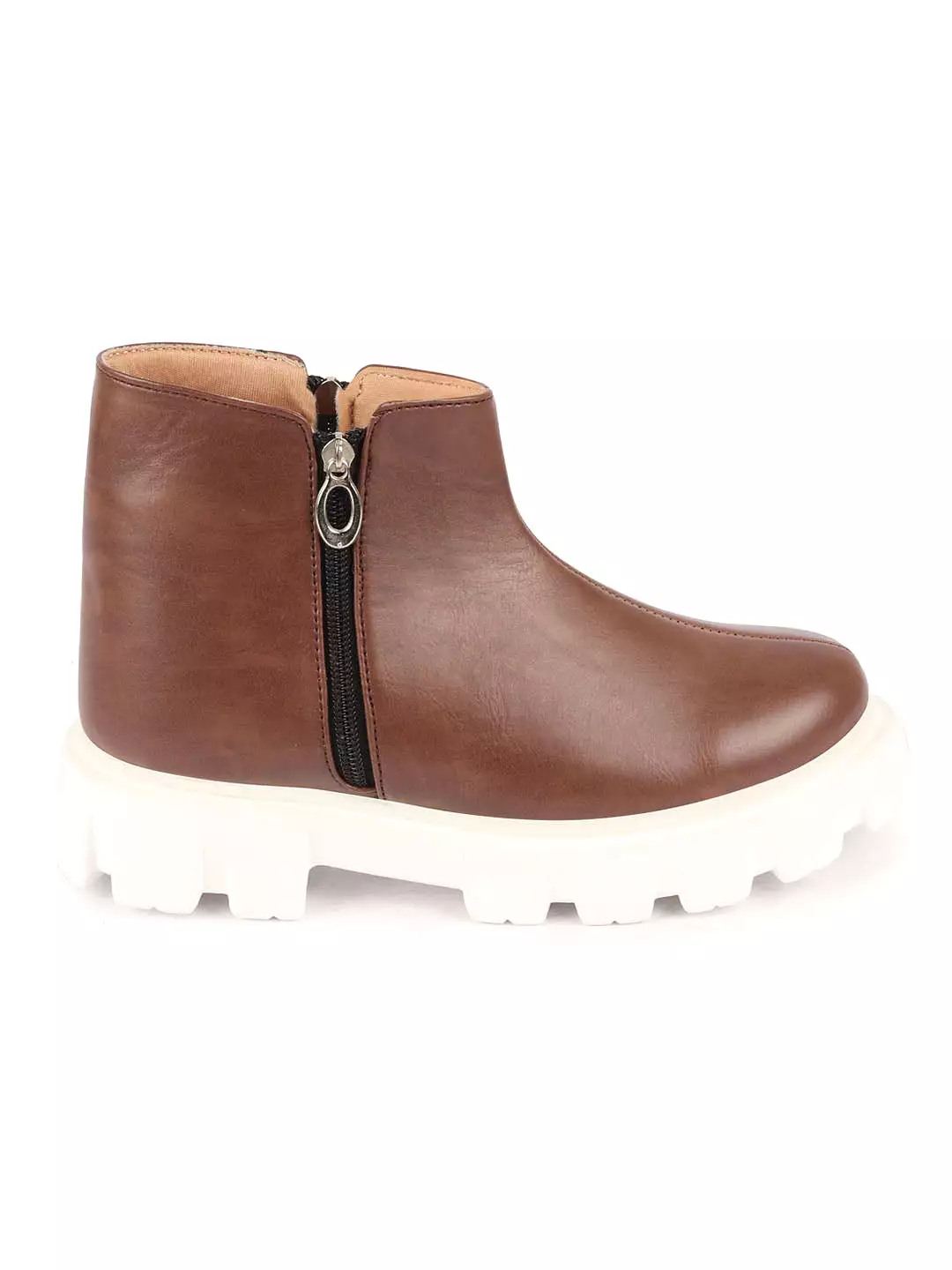 Brown High Top Side Zipper Work Boots for Women