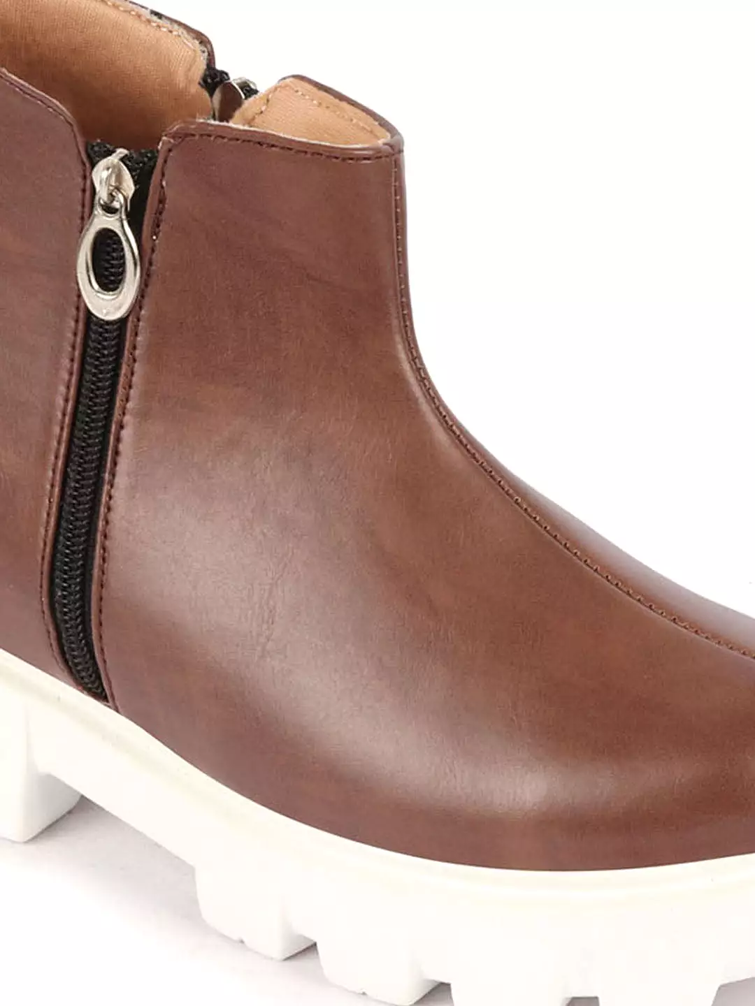 Brown High Top Side Zipper Work Boots for Women