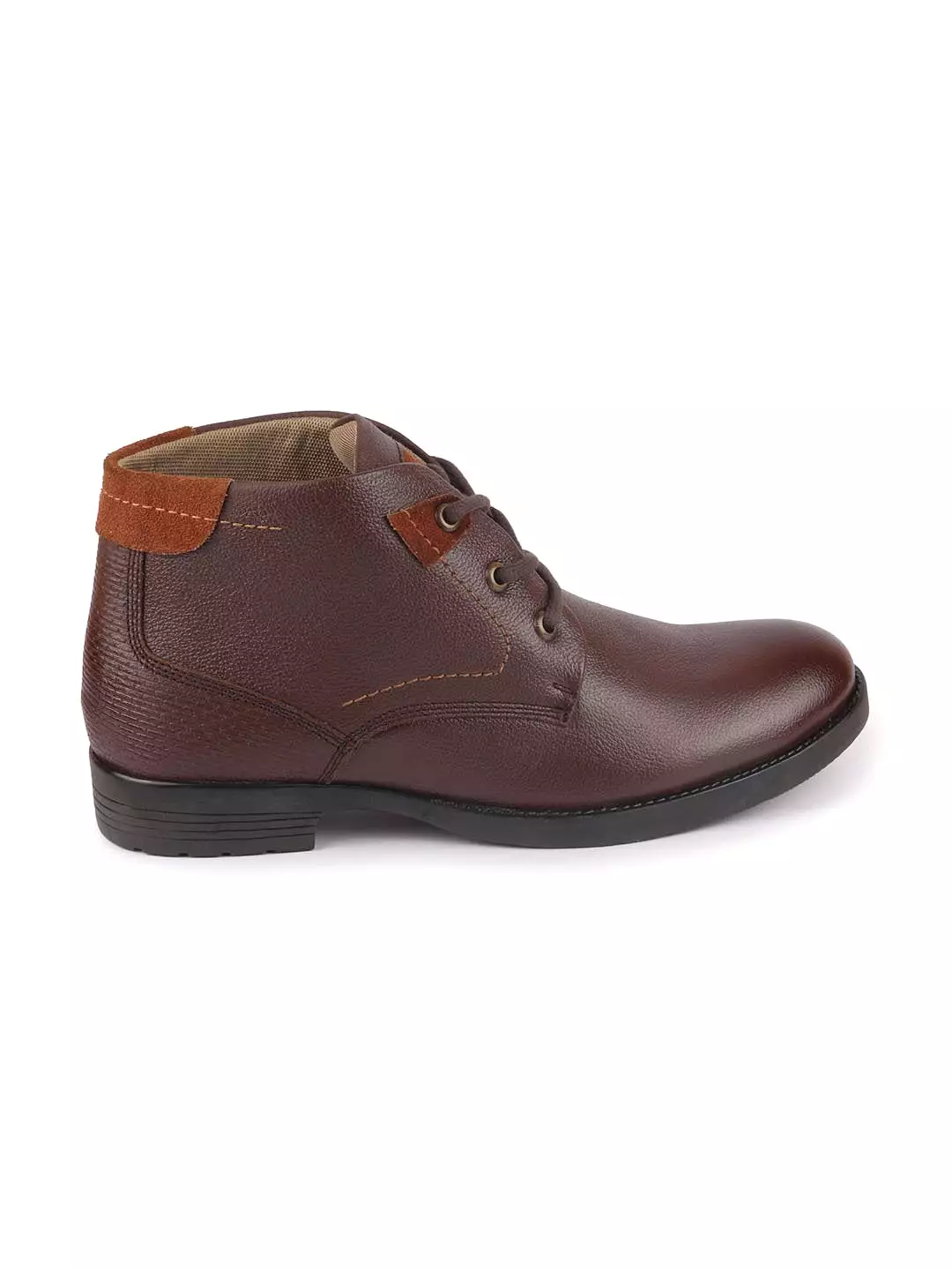 Brown Leather Lace Up Flat Boots for Men