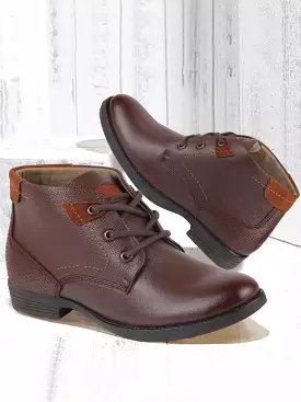 Brown Leather Lace Up Flat Boots for Men