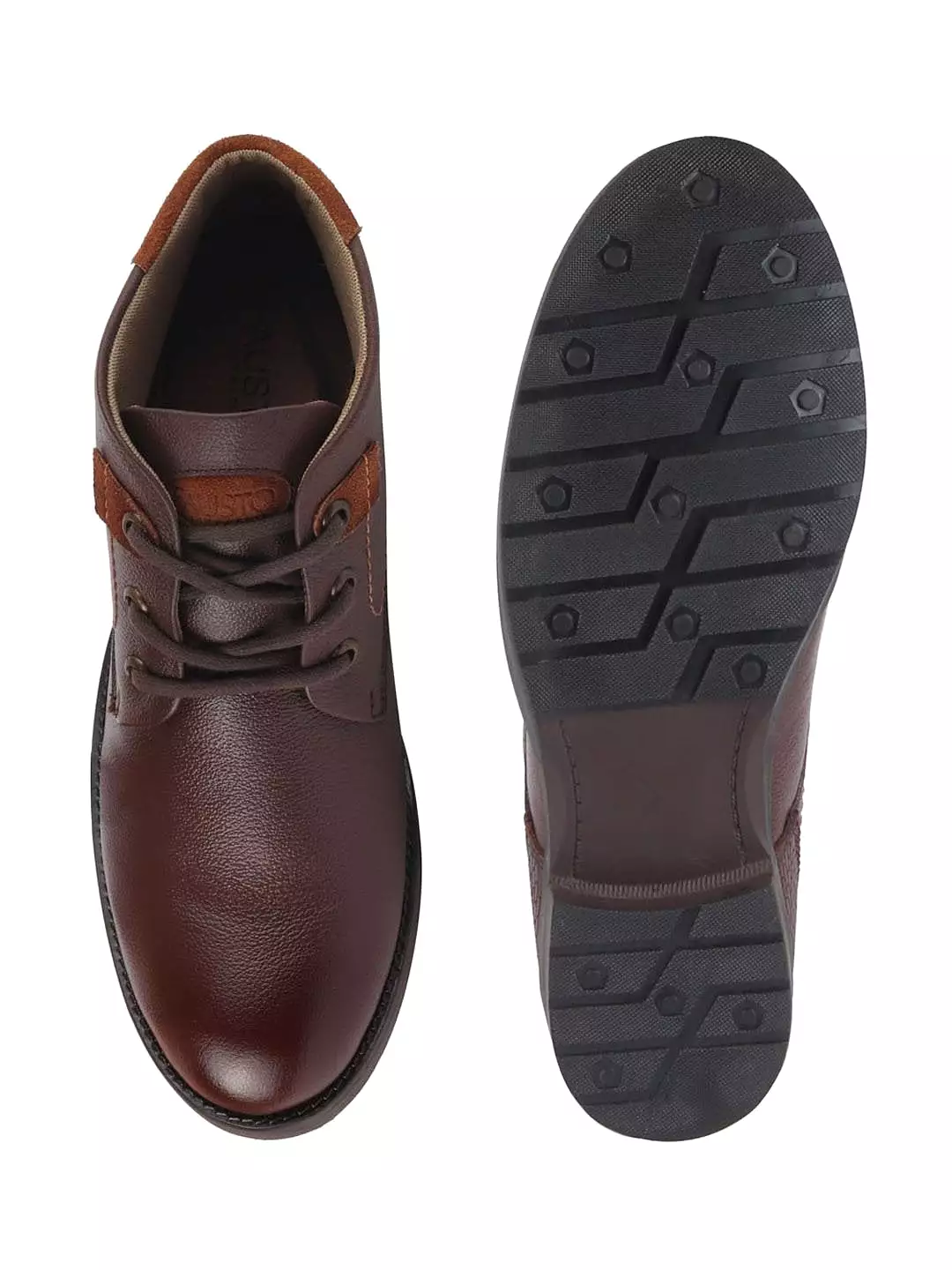 Brown Leather Lace Up Flat Boots for Men