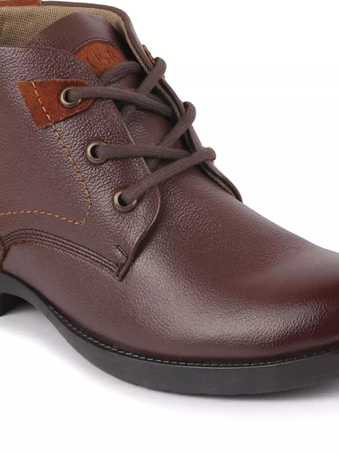 Brown Leather Lace Up Flat Boots for Men