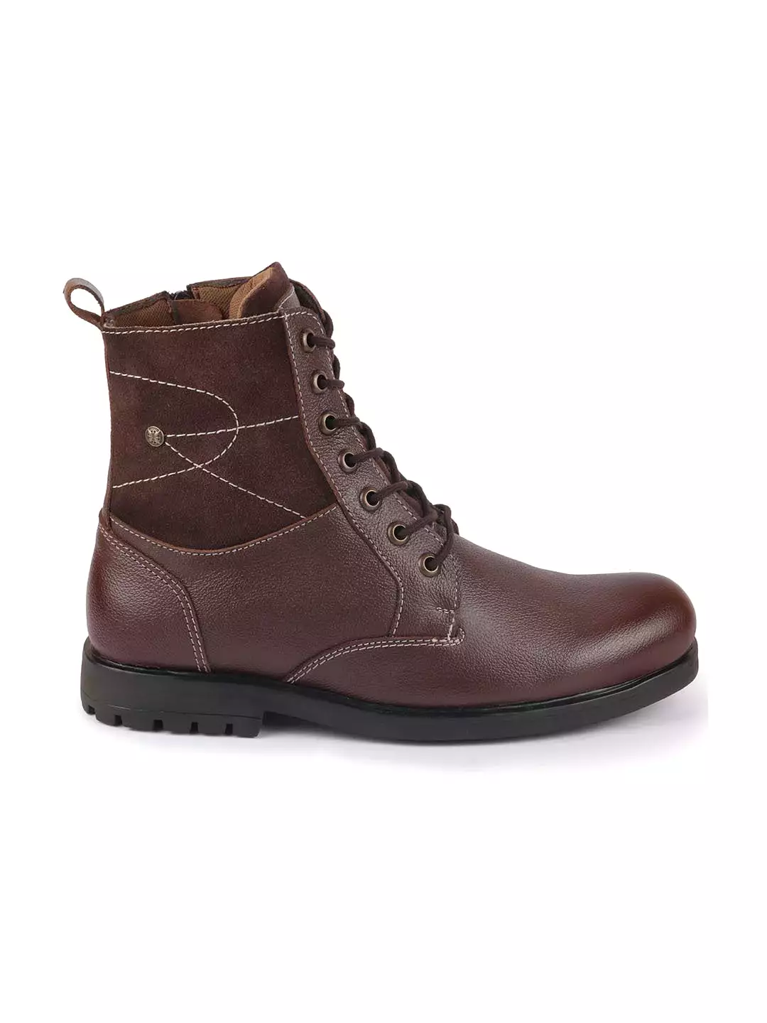 Brown Leather Lace Up High Top Boots for Men