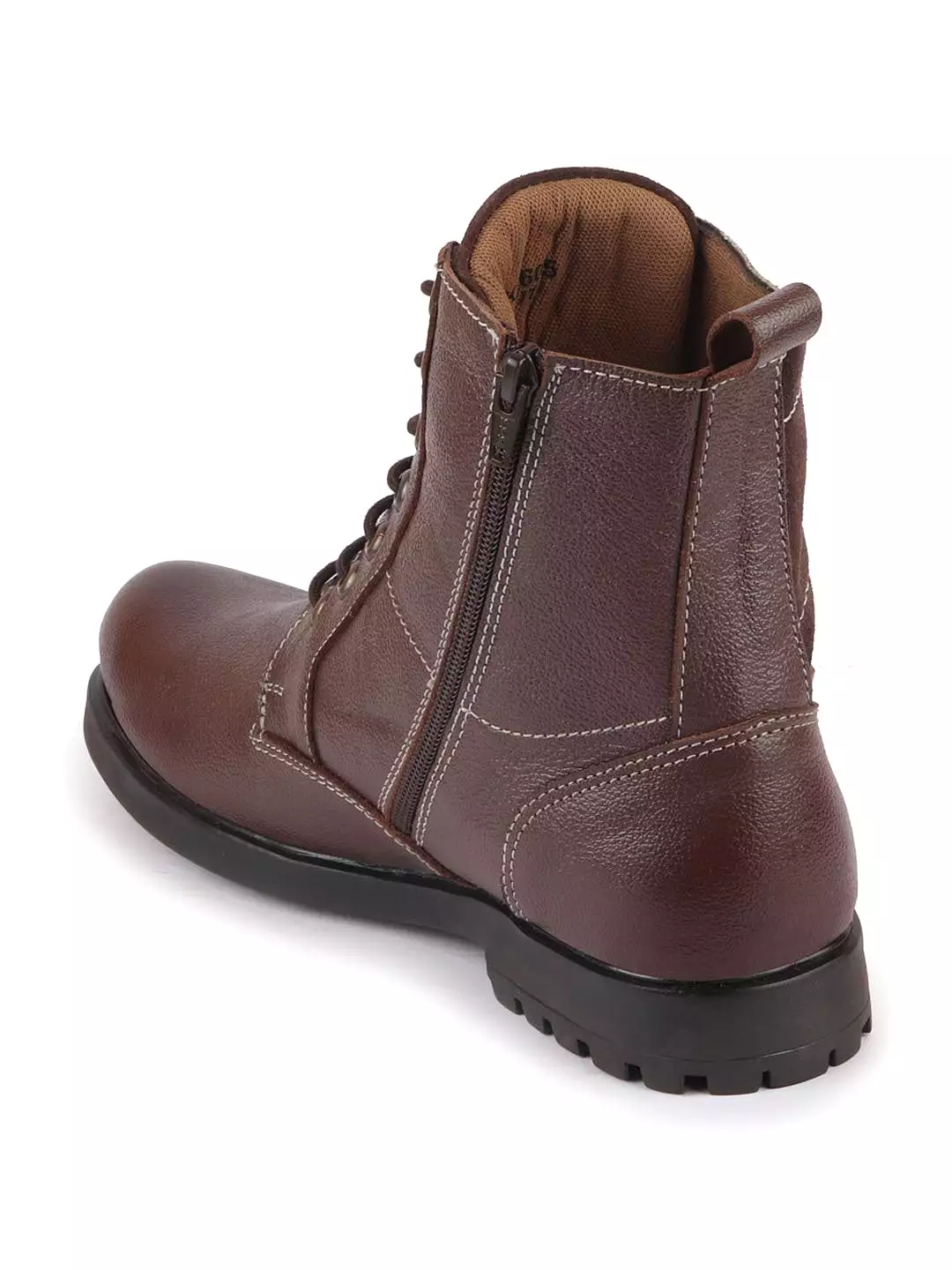 Brown Leather Lace Up High Top Boots for Men